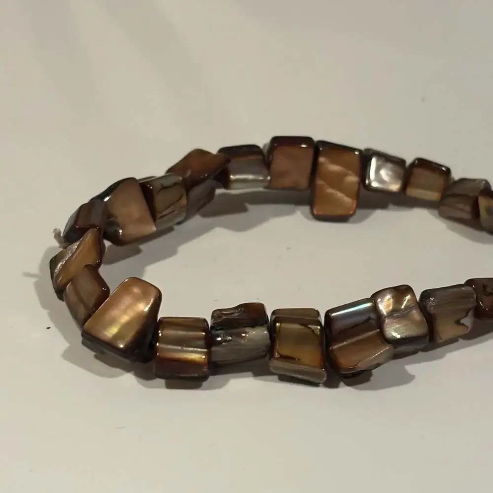 Brown Shell Square iridescent Beaded Stretch Bracelet